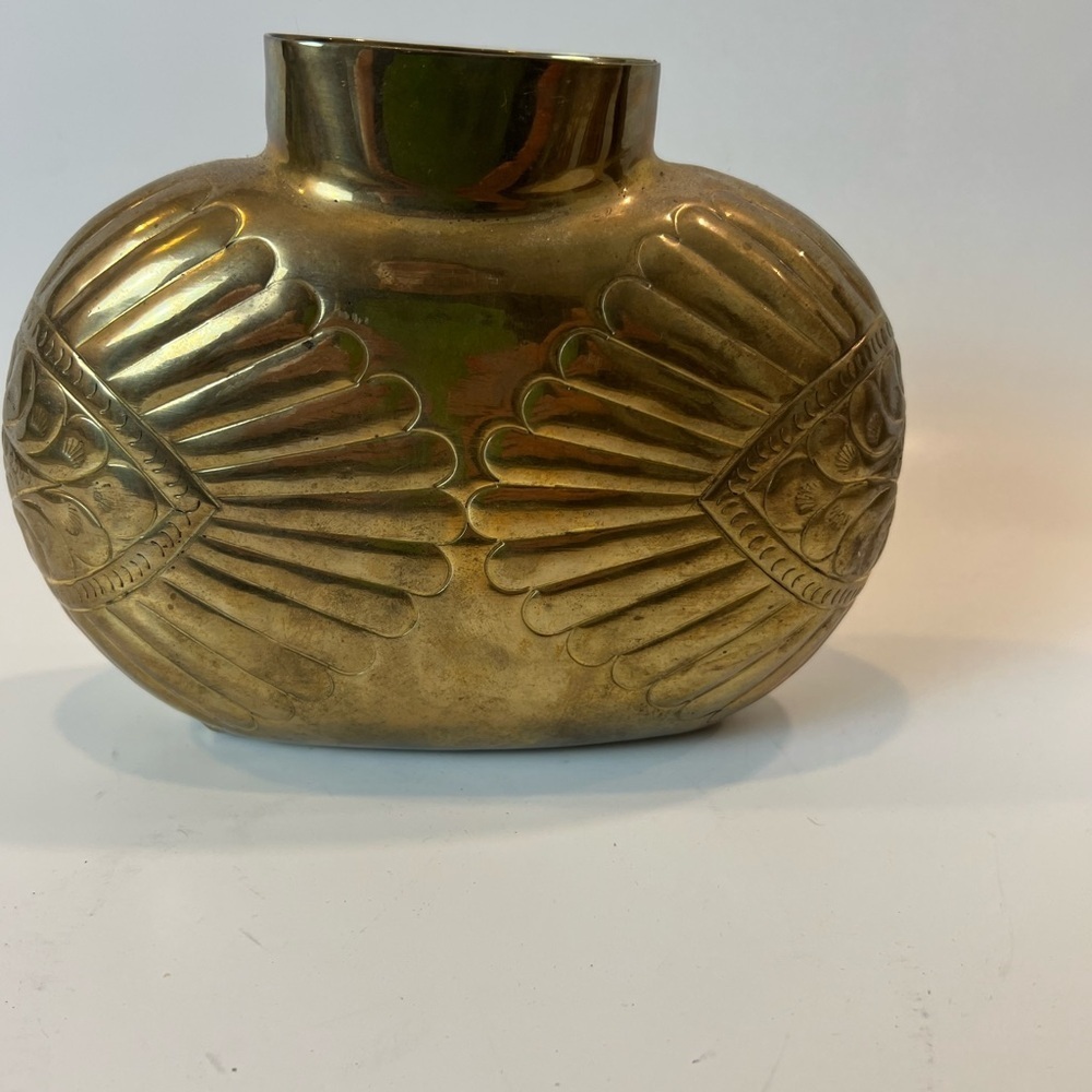 Brass Made in India Squatty Vase Embossed